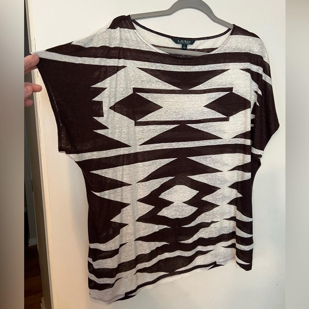 L 100% Linen Lauren Ralph Lauren Southwestern Tribal Top